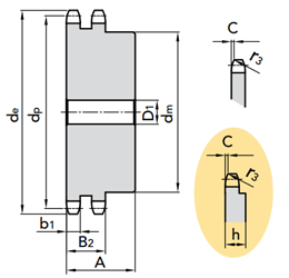 Звездочка цепи 06C-2 (3/8"x3/16") со ступицей под расточку