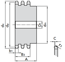 Звездочка цепи 32B-3 (2"x1"1/4) со ступицей под расточку